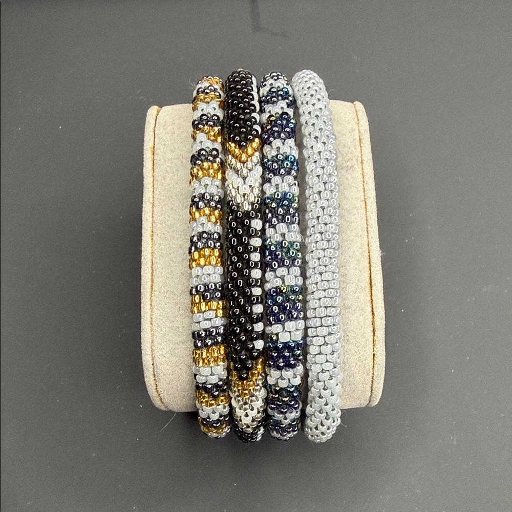 Sashka Co. Set of 4 Beaded Bracelet Set in Black, Gold, and Gray
